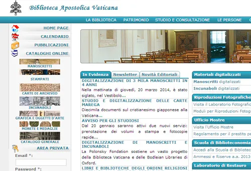 Captura de pantalla de sitio web de la Biblioteca Vaticana