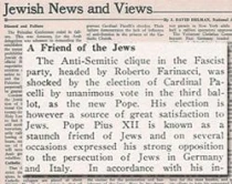 Una imagen de un artu00edculo de Jewish News and Views de 1939