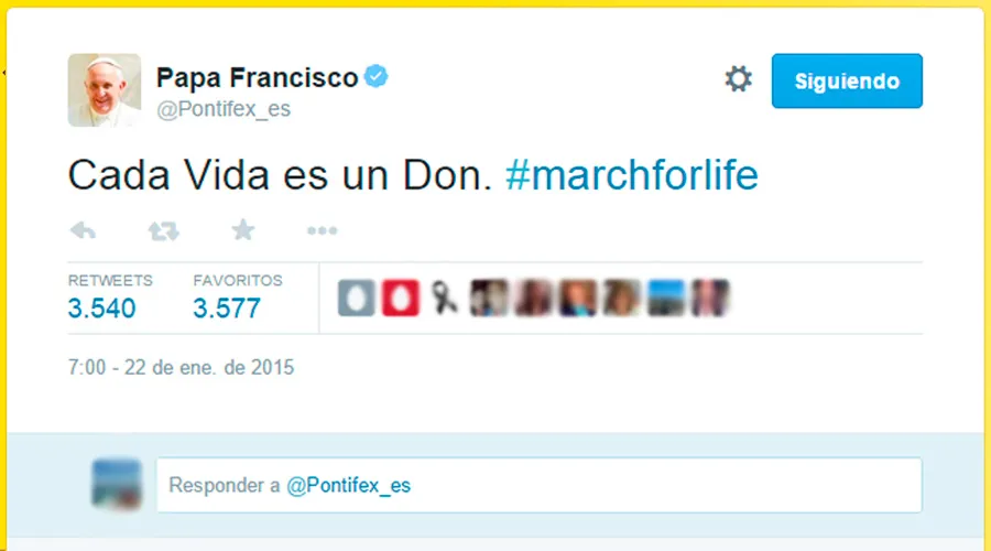 Papa Francisco se une vía Twitter a Marcha por la Vida en Estados Unidos