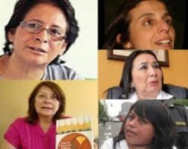 Susana Chu00e1vez (izq. arriba), Diana Miloslavich (izq. abajo), Patricia Villanueva (der. arriba), Au00edda Garcu00eda-Naranjo (der. centro) y Maru00eda Ysabel Cedano (der. abajo)