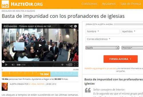 Hazte Oír se moviliza contra profanadores de iglesias en Cataluña
