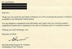 La carta de respuesta de la arquidiócesis de New Orleans en EEUU