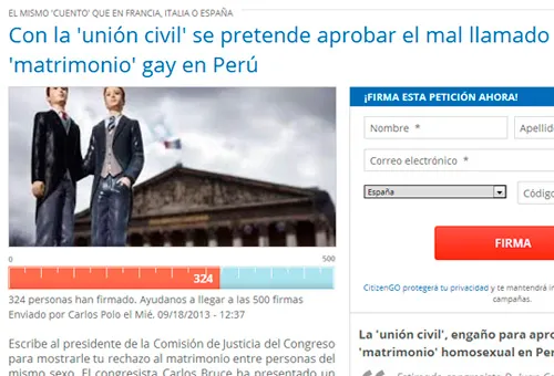 Reúnen firmas para evitar "matrimonio" gay en Perú