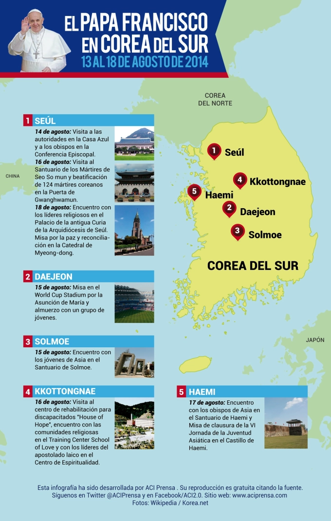 [INFOGRAFÍA] Estos son los lugares que visitará el Papa Francisco en Corea del Sur