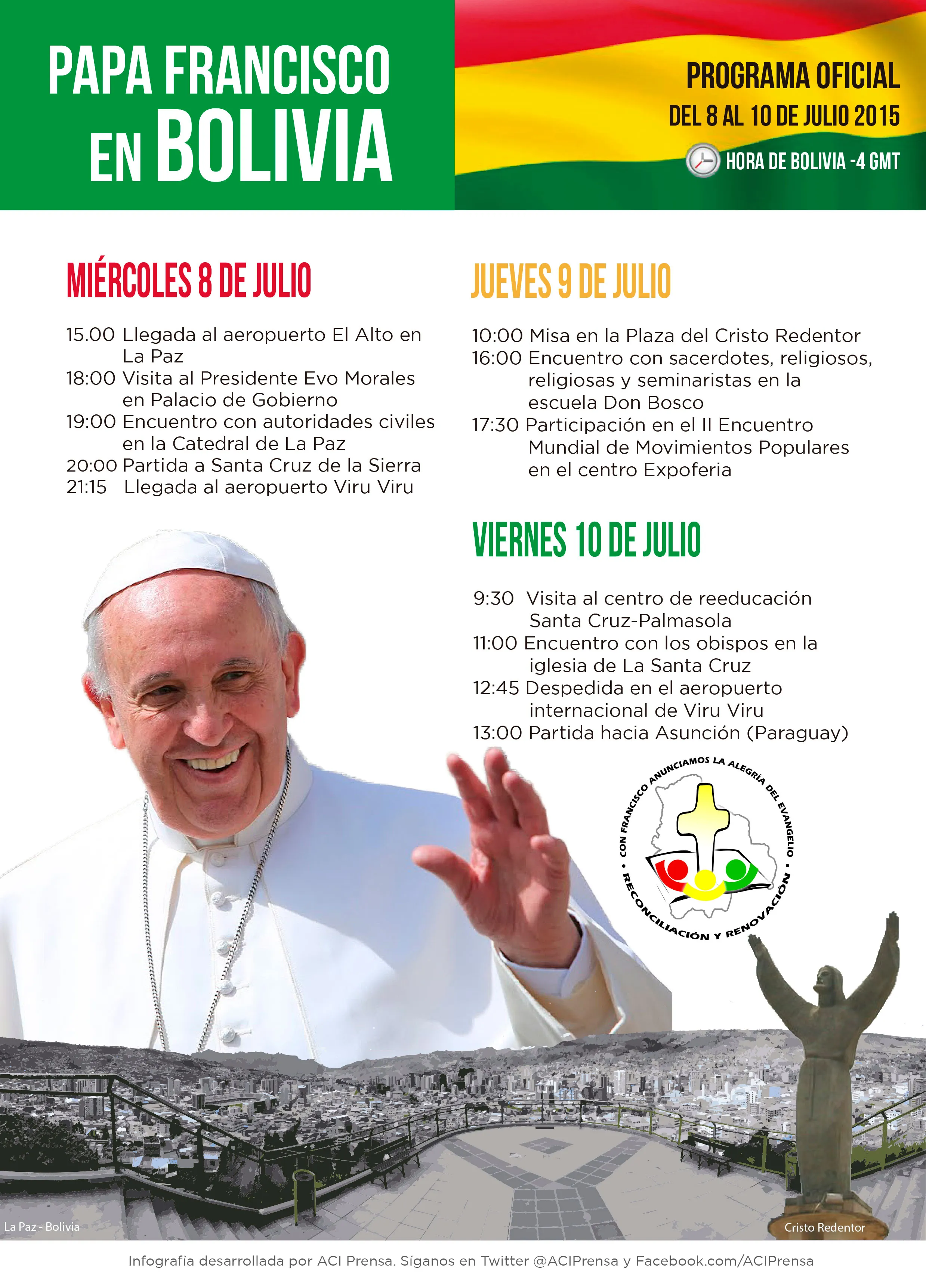 [INFOGRAFÍA] Programa oficial de la visita del Papa Francisco a Bolivia