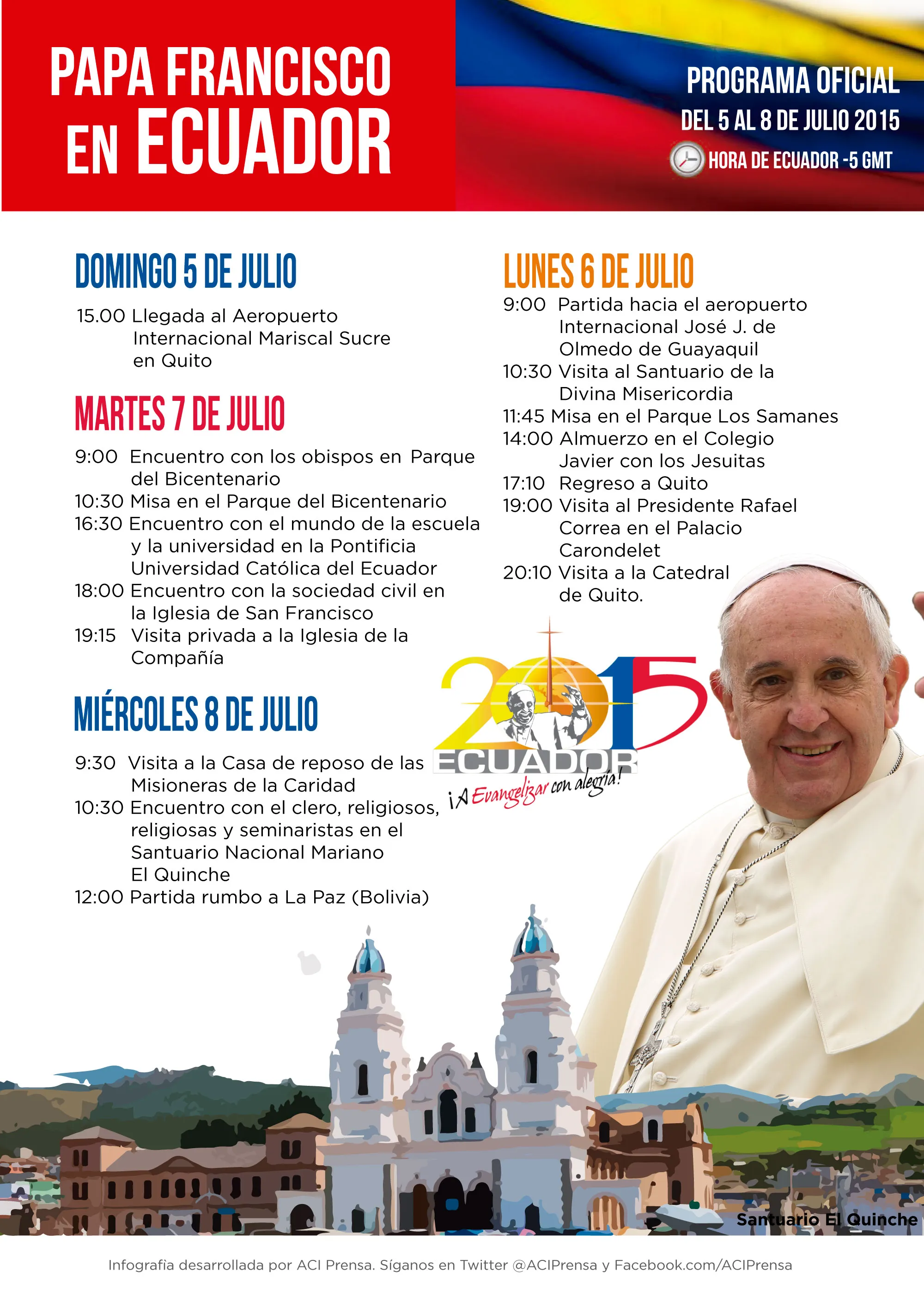 [INFOGRAFÍA] Programa oficial de la visita del Papa Francisco a Ecuador