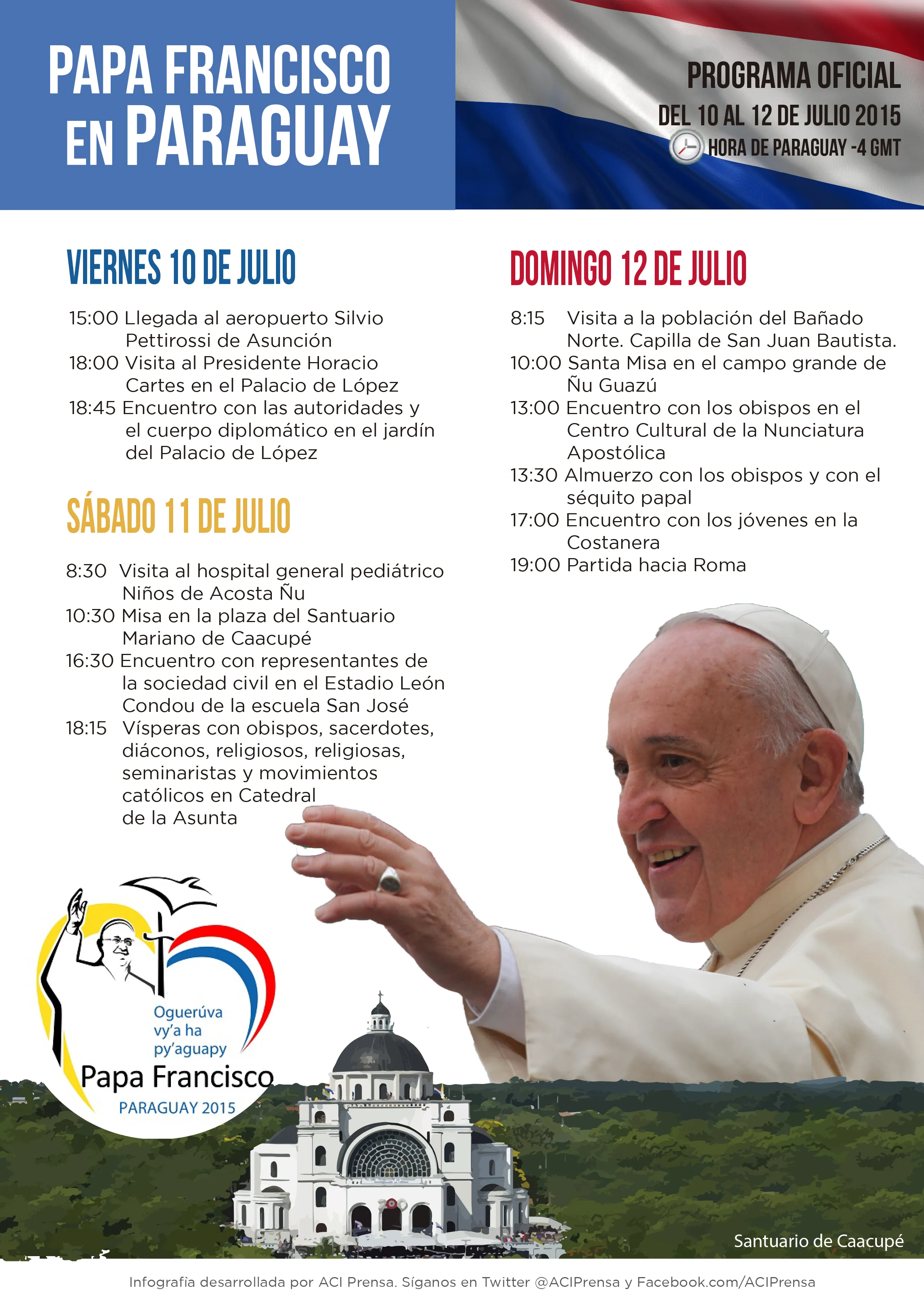 [INFOGRAFÍA] Programa oficial de la visita del Papa Francisco a Paraguay