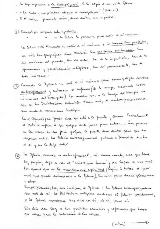 El texto manuscrito del discurso que el Papa dirigió a los cardenales en las congregaciones generales