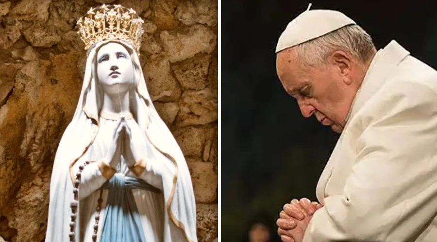 Imagen referencial de la Virgen de Lourdes y el Papa Francisco rezando. Crédito: Pixabay / L'Osservatore Romano.?w=200&h=150