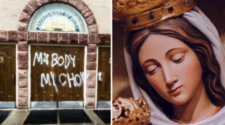 Pintan iglesia dedicada a la Virgen María con frases a favor del aborto y contra católicos