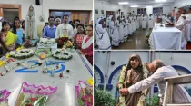Misioneras de la Caridad, el Arzobispo de Calcuta y la tumba y estatua de Madre Teresa de Calcuta en India. Crédito: Facebook - Arquidiócesis de Calcuta.