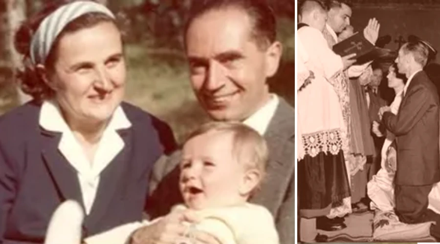 Santa Gianna Beretta y su esposo Pietro Molla con uno de sus hijos y en su matrimonio. Crédito: Cortesía de Gianna Emanuela, hija de Santa Gianna Beretta.?w=200&h=150