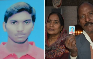 Akash Bashir (izq.) Padres de Akash Bashir (der.). Cru00e9dito: Ayuda a la Iglesia Necesitada (ACN). 