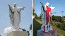 Fotos de la estatua del Sagrado Corazón de Jesús fuera de la Iglesia de St. Lawrence en Asheville. Crédito: Catholic News Herald.
