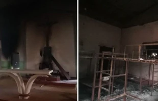 Iglesia e instalaciones de la misiu00f3n de Sor Maru00eda de Coppi, luego de quemada por terroristas islu00e1micos (Chipene, Mozambique). Cru00e9dito: ACN. 