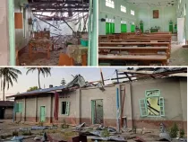 Convento de las Hermanas de la Reparación tras bombardeo en Myanmar. Crédito: Facebook - Catholic Religious Conference of Myanmar.