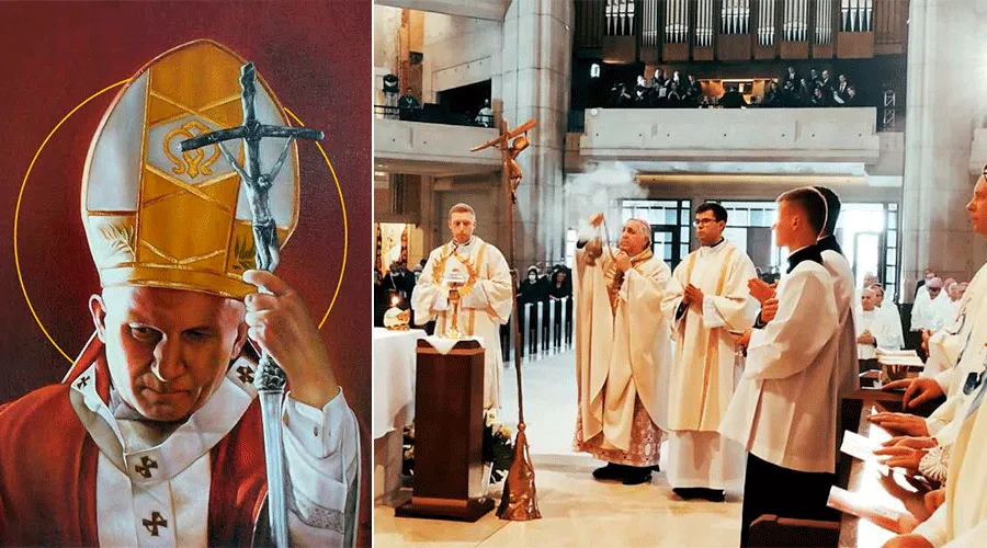 Pintura de San Juan Pablo II de Mahto Hogue (2009) - Obispos polacos celebrando 100 años de nacimiento de SJPII (2020) / Crédito:  / Crédito: Mahto Hogue (CC BY-SA 4.0) y Conferencia Episcopal Polaca?w=200&h=150