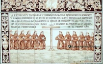 Azulejo con las imágenes de los "12 apóstoles de México, ubicado a las afueras del convento franciscano de Belvis de Monroy, Cáceres (España), que reproduce un mural del siglo XVI que se encuentra en la sala capitular del convento franciscano de Huejotzingo, Puebla (México).