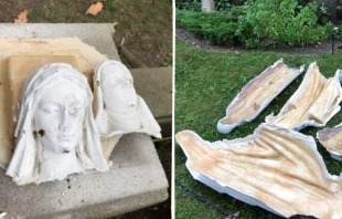 Imagen de la Virgen Maru00eda y de Santa Teresa de Lisieux destruidas. Cru00e9dito: The Tablet / Diu00f3cesis de Brooklyn. 