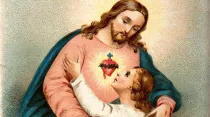 El Sagrado Corazón de Jesús y una devota. "A believing soul approaching Christ's Sacred Heart. Colour lithograph (1898) by Wellcome Images". Crédito: Wellcome Library, London - Wikimedia (CC BY 4.0).