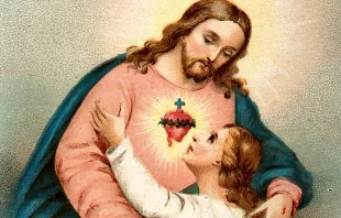 El Sagrado Corazón de Jesús y una devota. "A believing soul approaching Christ's Sacred Heart. Colour lithograph (1898) by Wellcome Images". Crédito: Wellcome Library, London - Wikimedia (CC BY 4.0). 