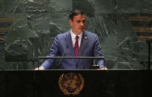 El presidente del Gobierno de España, Pedro Sánchez, en el plenario de la ONU. Crédito: Gobierno de España.