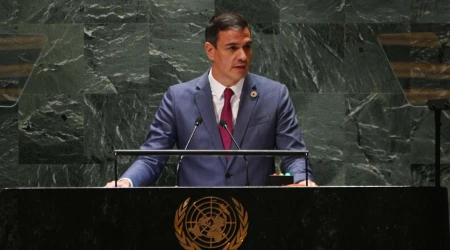 El presidente del Gobierno de España, Pedro Sánchez, en el plenario de la ONU.