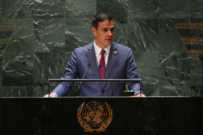 El presidente del Gobierno de España, Pedro Sánchez, en el plenario de la ONU.