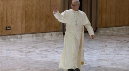 León XIV saluda a los asistentes a una audiencia general en agosto de 2025.