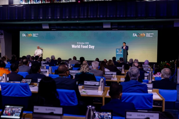 Evento en la sede de la FAO en Roma. Crédito: Daniel Ibáñez/EWTN News