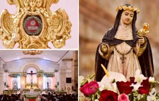 Reliquia de primer grado de Santa Rosa de Lima, el nuevo santuario en Filipinas y la imagen más antigua de la santa de Cebú. Crédito: Facebook del Santuario de Santa Rosa y Arquidiócesis de Cebú. 