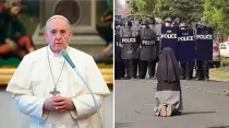 El Papa Francisco y Sor Ann Un Thawng. Foto: Vatican Media / Twitter Cardenal Charles Bo