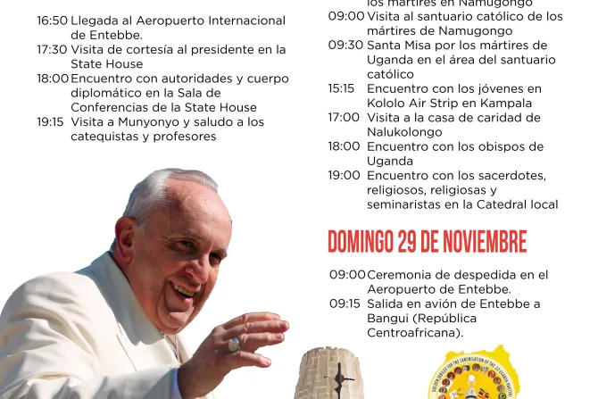 INFOGRAFÍA: Programa oficial del viaje del Papa Francisco a Uganda