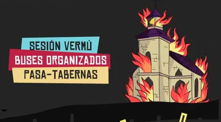 Ayuntamiento socialista patrocina festival con un cartel de una iglesia en llamas