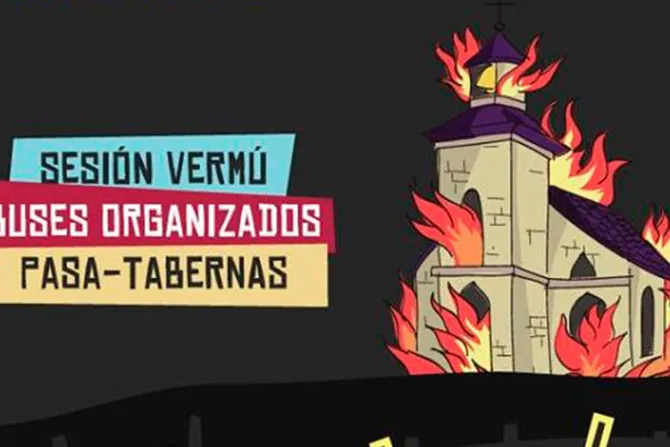 Ayuntamiento socialista patrocina festival con un cartel de una iglesia en llamas