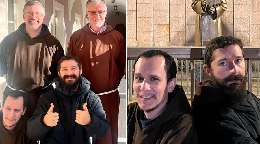 Shia LaBeouf junto a frailes capuchinos, en Italia, enero de 2022/ Crédito: Instagram de Hai Ho OFMCap