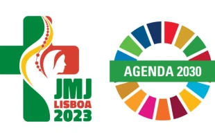 Logos de la JMJ Lisboa 2023 y de la Agenda 2030. Cru00e9dito JMJ y ONU. 