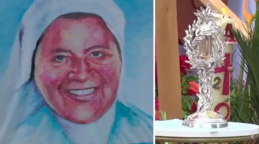 Imagen de Aguchita y una reliquia suya en la beatificación. Captura Youtube Aguchita Rivas López