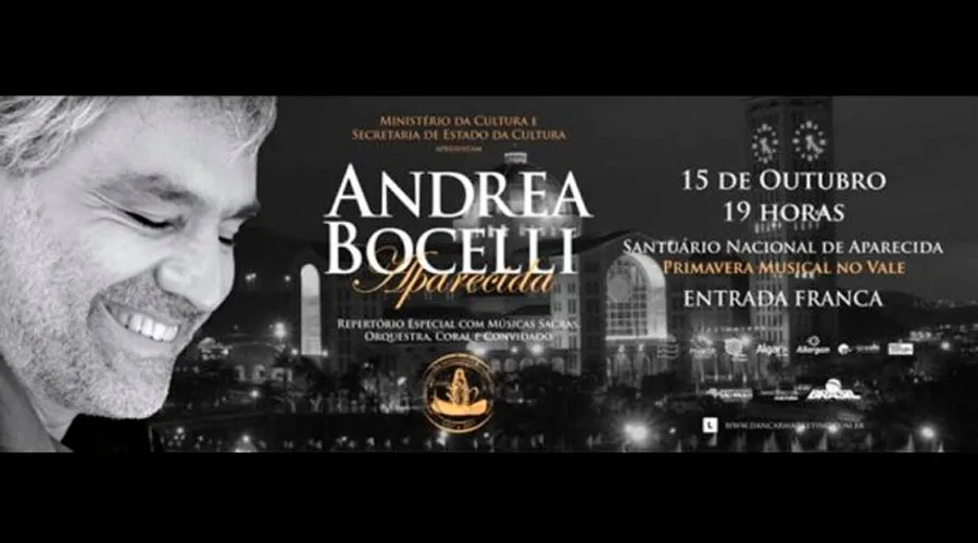 El afiche para el concierto de Andrea Bocelli en el Santuario Nacional de Aparecida