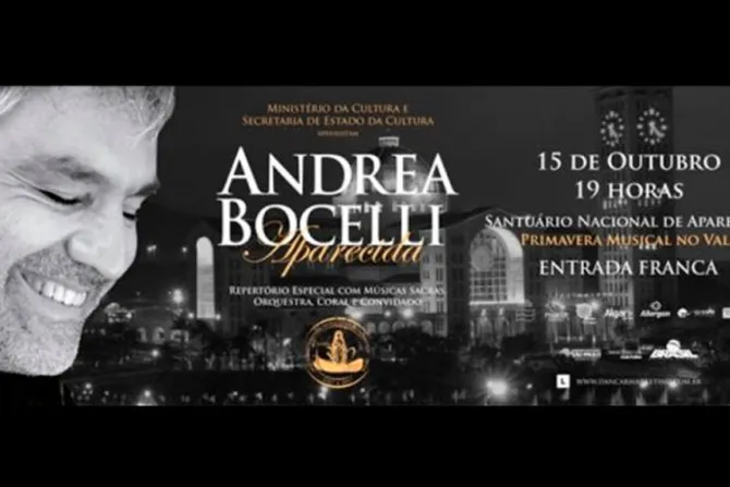 Andrea Bocelli hará concierto gratuito en Santuario de la Virgen de Aparecida