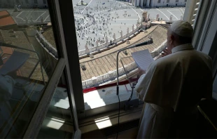 El Papa reza el u00c1ngelus desde el Palacio Apostu00f3lico. Foto: Vatican Media 