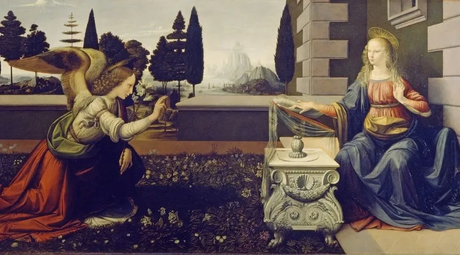 La Anunciación, pintada por Leonardo Da Vinci, en la que se observa al Arcángel Gabriel y a la Virgen María.?w=200&h=150
