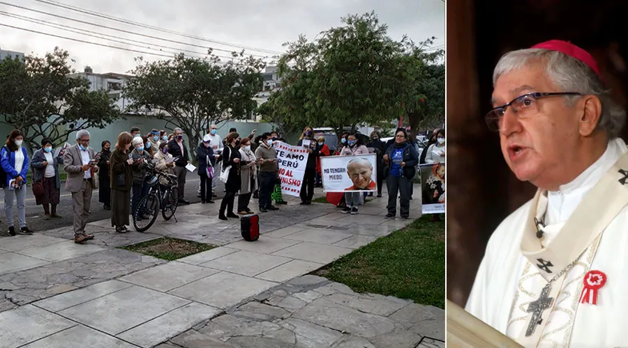 Jornada de oración frente a la casa de Mons. Carlos Castillo, Arzobispo de Lima / Crédito: Diego López Marina (ACI Prensa) y ANDINA/Norman Córdova?w=200&h=150