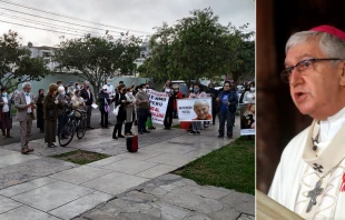 Jornada de oraciu00f3n frente a la casa de Mons. Carlos Castillo, Arzobispo de Lima / Cru00e9dito: Diego Lu00f3pez Marina (ACI Prensa) y ANDINA/Norman Cu00f3rdova 