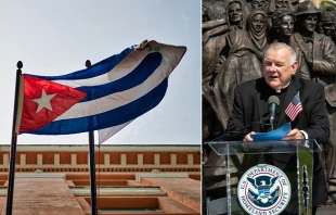 Mons. Thomas Wenski y bandera de Cuba / Cru00e9dito:  Arquidiu00f3cesis de Miami y Pexels 