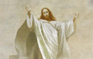 Fragmento de fresco de Gebhard Fugel sobre la Ascensiu00f3n del Seu00f1or. 