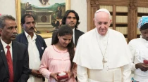 El Papa Francisco recibiu00f3 a familiares de Asia Bibi el pasado 24 de febrero- Foto: u00a9 Vatican Media/ACI Prensa. Todos los derechos reservados.  