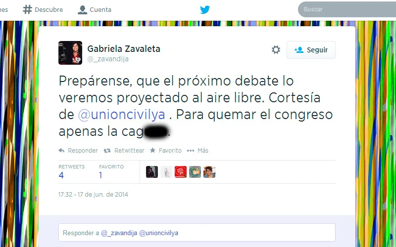 Captura de pantalla de Twitter de Gabriela Zavaleta