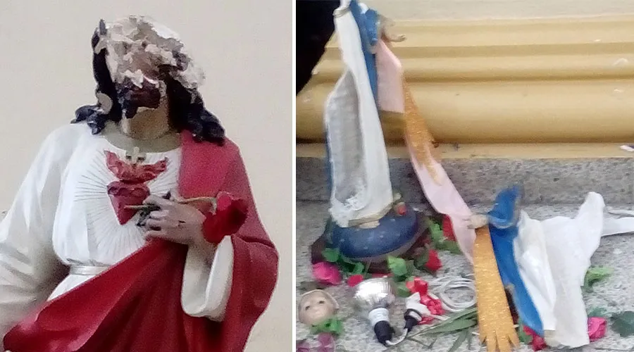Imágenes destruidas del Sagrado Corazón de Jesús y la Virgen María. Fotos: Catedral de San Pedro Sula?w=200&h=150