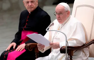 El Santo Padre pronuncia su catequesis. Foto: Daniel Ibáñez / ACI Prensa 
